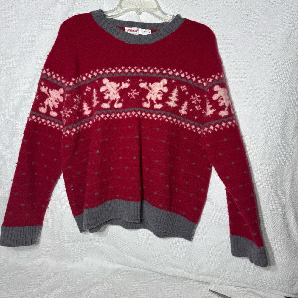 Vintage Mickey Mouse Christmas Sweater Wool Blend Fairβ Isle Red Disney Size XL